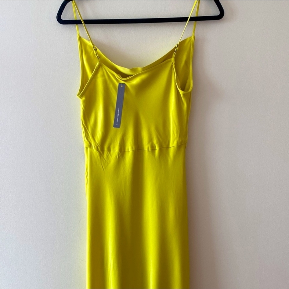 Anthropologie Elyse Chartreuse Silky Slip Midi Dress - Picture 5 of 6